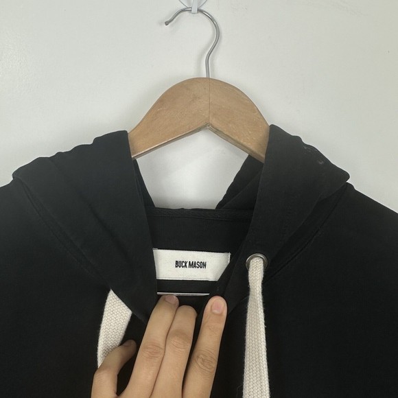 Buck Mason Bushed Loopback Hooded Sweatshirt Large Black French Terry Soft - Picture 3 of 11